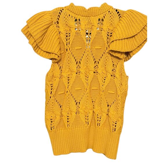 Driftwood Poppi Cap Sleeve Cardigan Mustard Yellow Sweater Small Eyelet - Picture 6 of 6